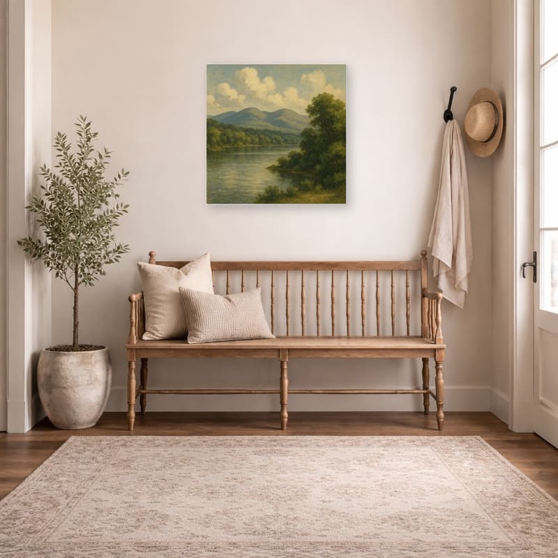 Catskill Vista print hanging as a canvas on an entryway wall.