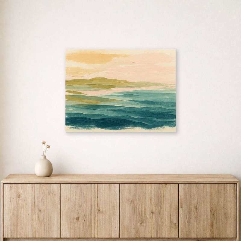 Tidewater Abstract print hanging as a canvas on a bright gallery-style wall.